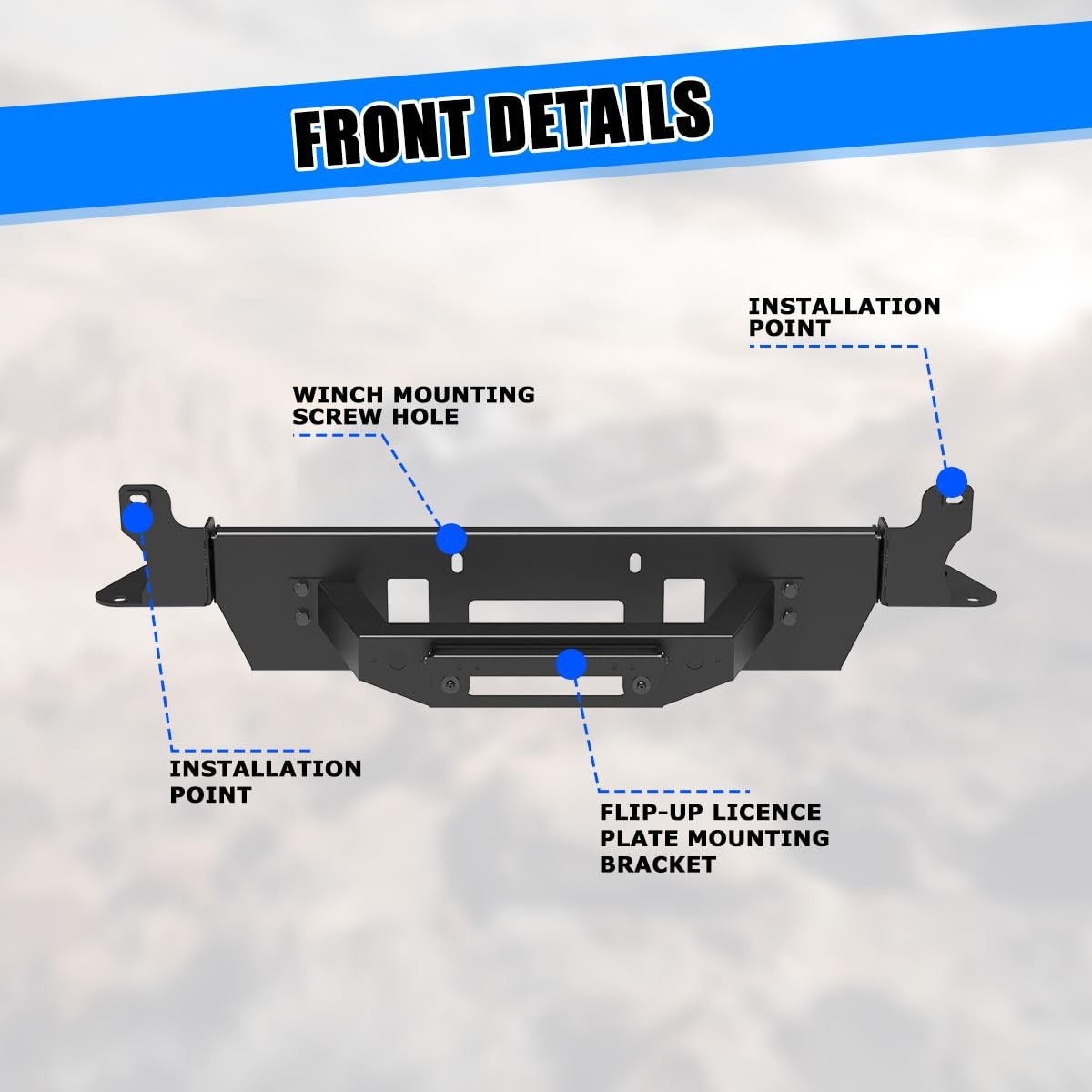 Nixon Offroad Bumper Winch Plate Winch Mounting Plate with Flip-up Licence Plate