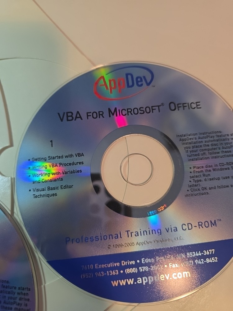 VBA CD Course. App Dev. 5 Cds. 2 Levels. Foundations And Solutions