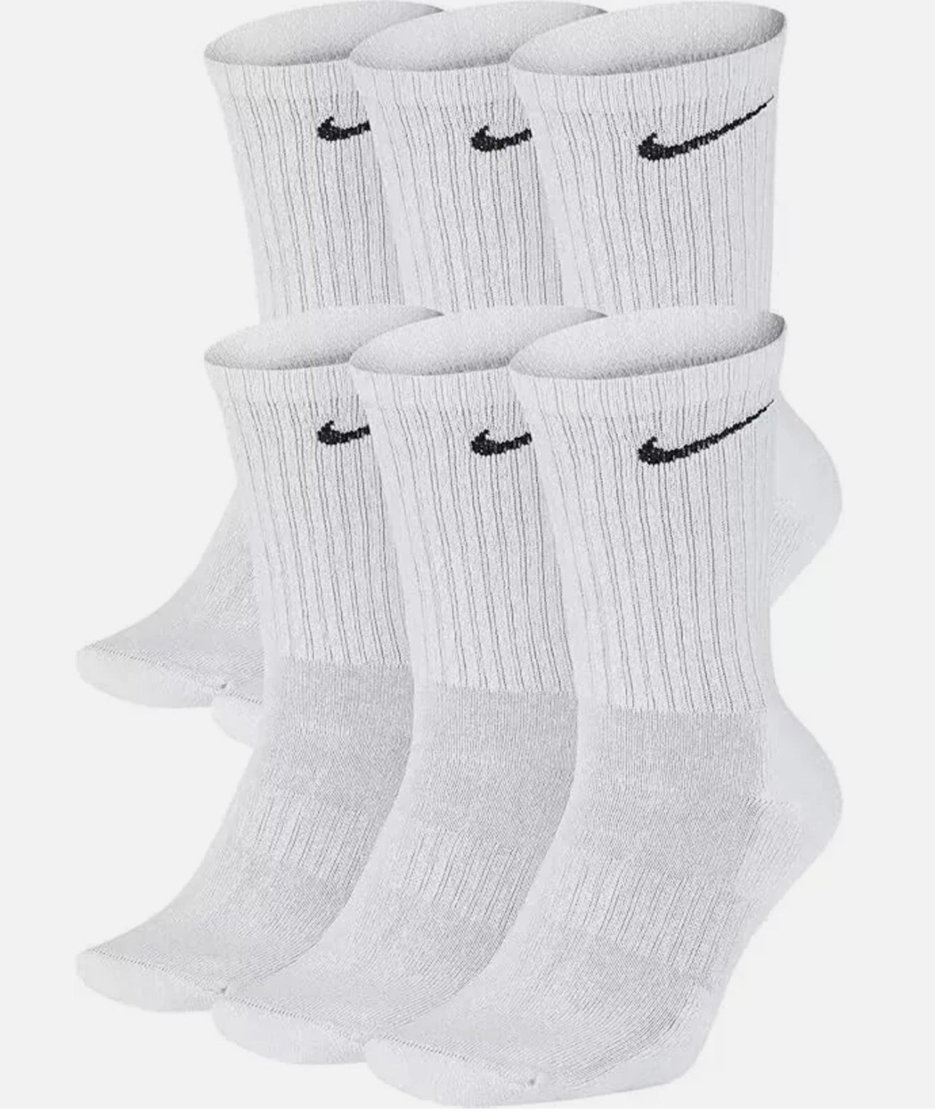 AUTHENTIC Nike Women's Everyday Training Crew Socks 6-PAIRS WHITE MEDIUM 6-10