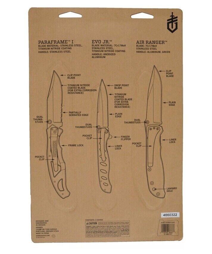 GERBER 3-Piece Greatest Hits Folding Knife Set with Paraframe 1