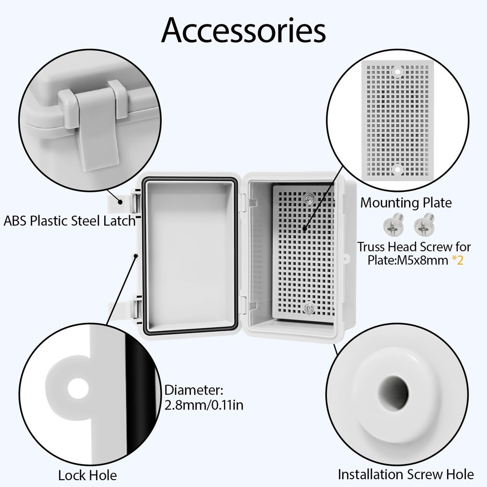 Junction Box, ABS Plastic, IP65 Waterproof Dustproof Universal Electrical Enc...