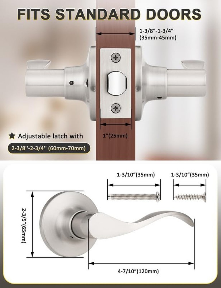 Mengico 2 Pack Satin Nickel Modern Interior Passage Door Knobs, Keyless Door ...