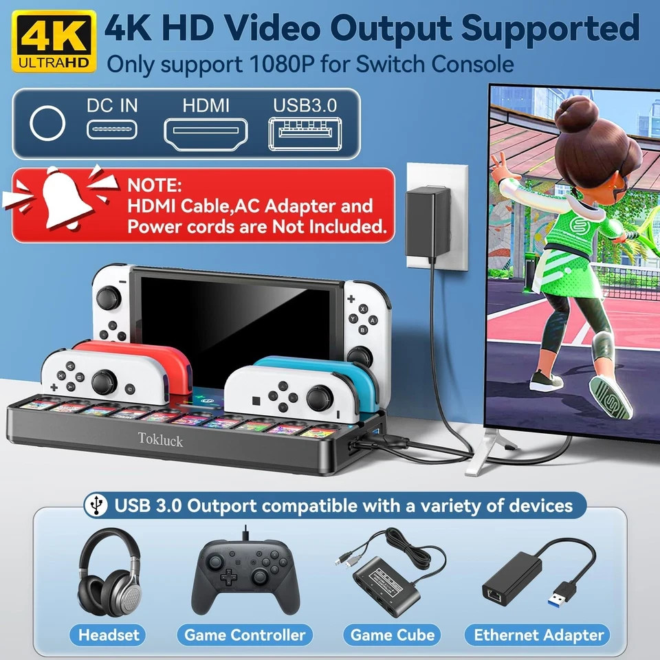 Switch Docking Station for TV with Controller Charger, Replacement Black
