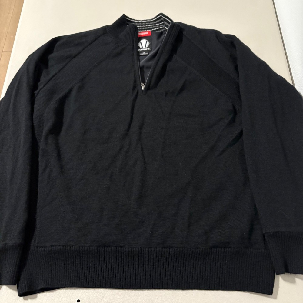 Sunice Windstopper Mens L 1/4 Zip Golf Sweater Black 100% Wool Lined Pullover