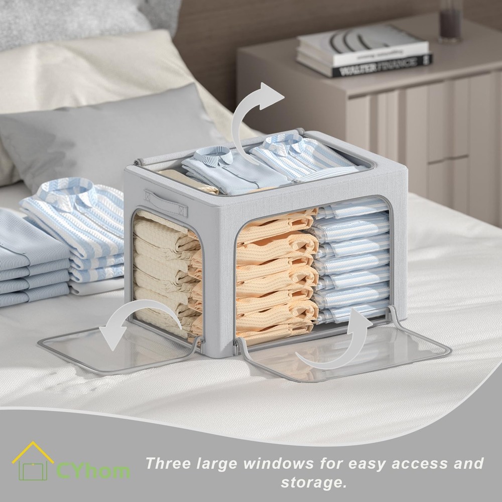 3Pack Classic Stackable Foldable Storage Bin - Metal Frame Storage Box with C...