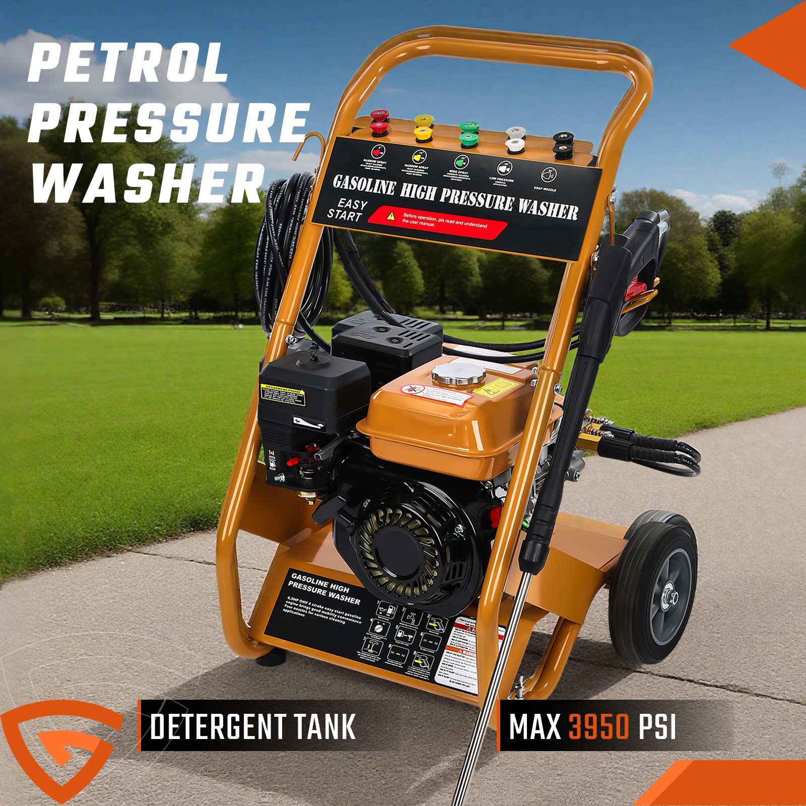 3950 PSI Gas Pressure Washer 5 Nozzles Gas Powered Washer 7HP 2.6 GPM 212cc
