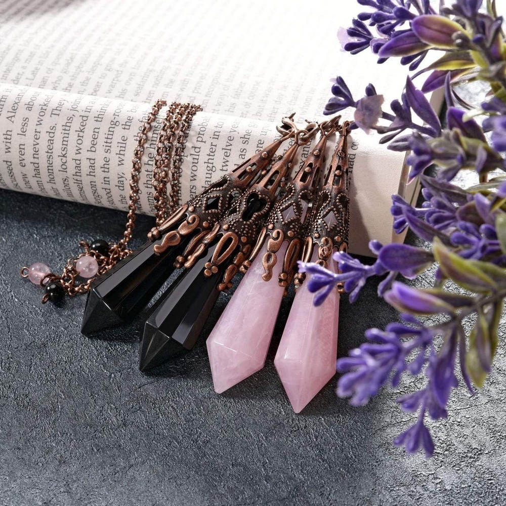 Rose Quartz & Black Obsidian Pendulum Pair - Chakra Balancing & Energy Work Tool