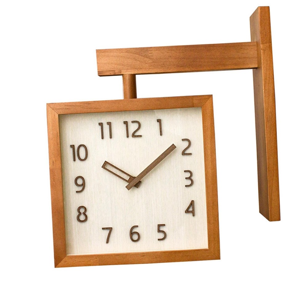 Wall Clock, Simple Silent Wall Clock, Square Double Sided Clock Wooden Decora...