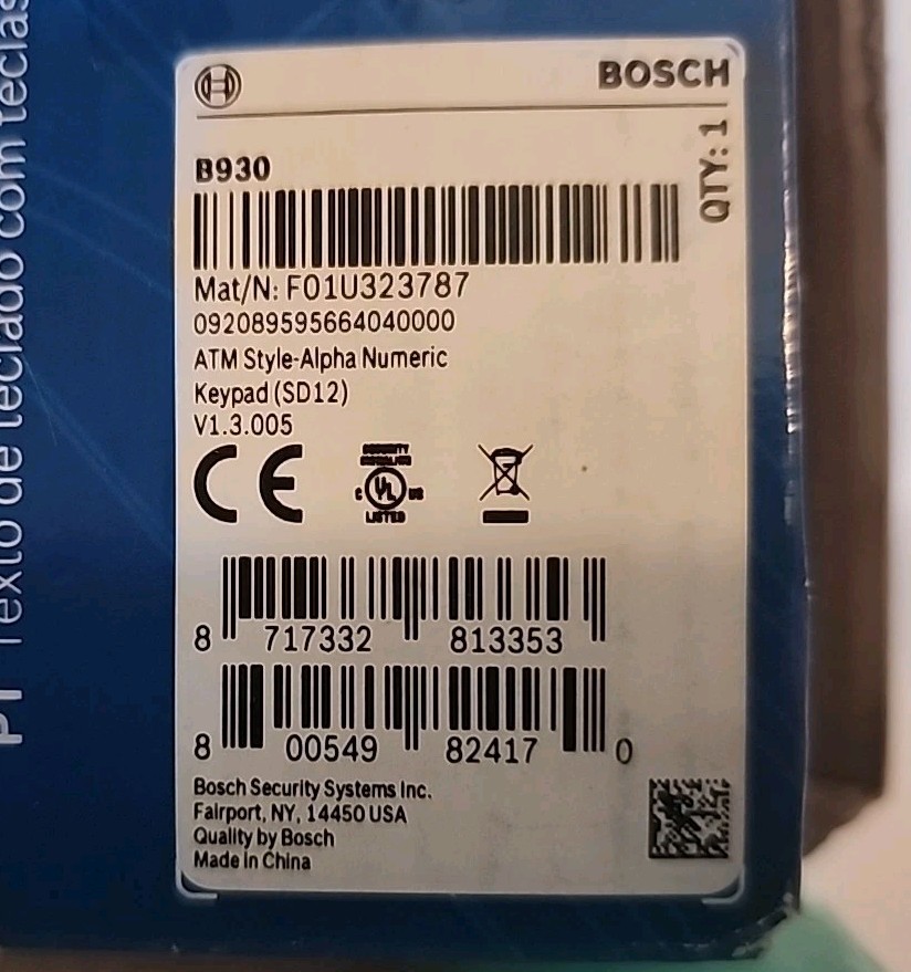 Bosch B930 Security Text Keypad- Soft Keys ATM Style-Alpha Numeric - SD12 BUS
