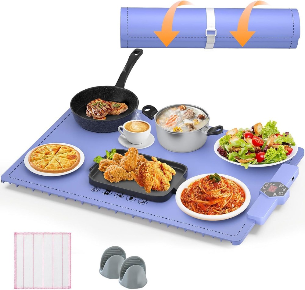 Foldable Food Warming Mat Rollable Buffet Electric Warming Tray 5 Level Temp.