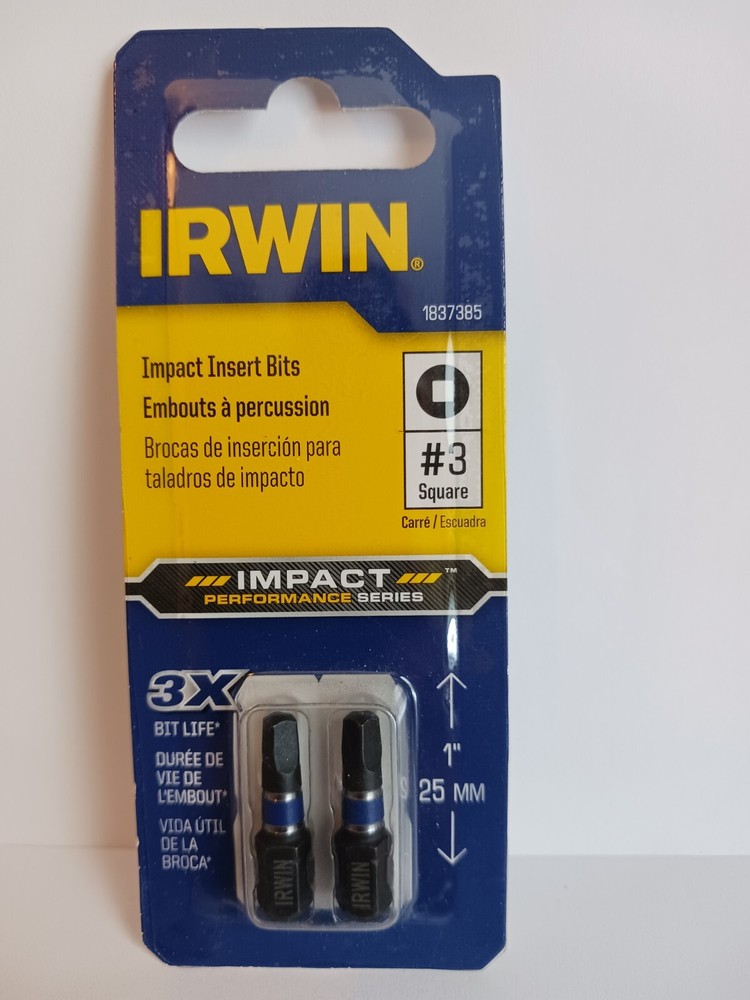 Irwin #1837385 Impact Insert Bit, #3 SQUARE, 2PK,  1"