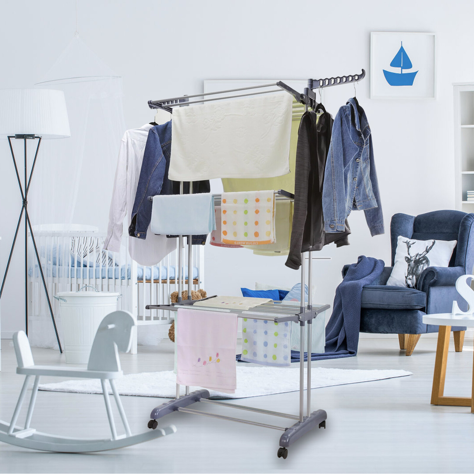 67in Laundry Clothes Storage Drying Rack Portable Folding Dryer Hanger HeavyDuty