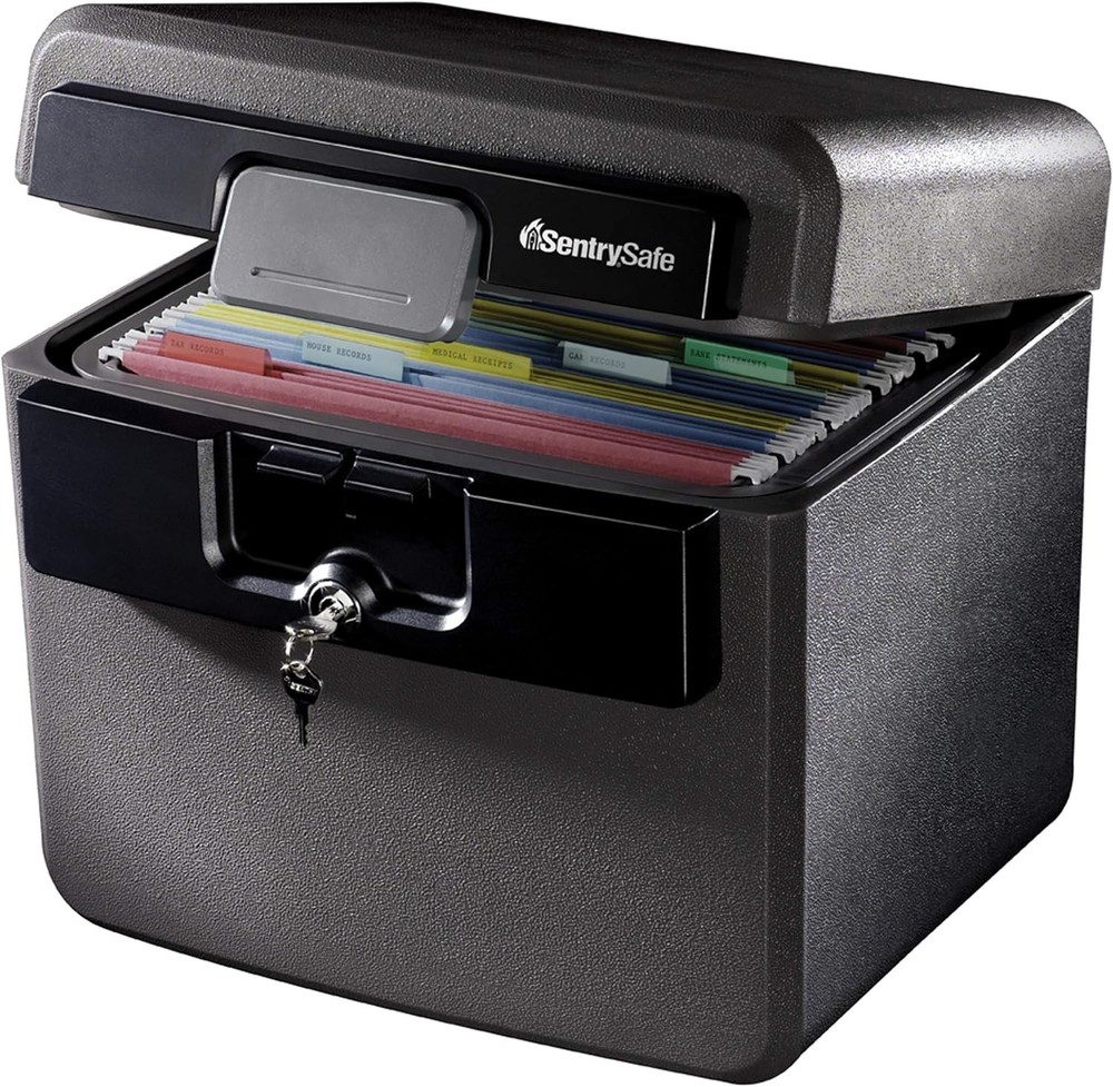 Fireproof Waterproof Safe Box for Documents with Key Lock and Alarm Feature