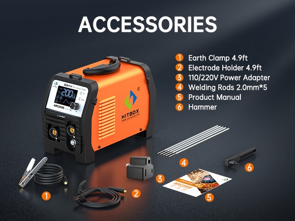 HITBOX 3-in-1 Stick Welder ARC MMA Lift TIG 200A Welding Machine Houeshold