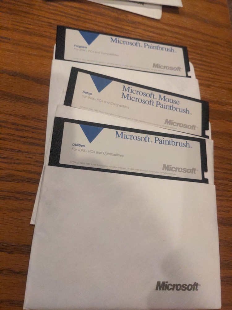 3 Diskette Set for Microsoft Mouse and Paintbrush 5.25 inch Floppy Diskettes