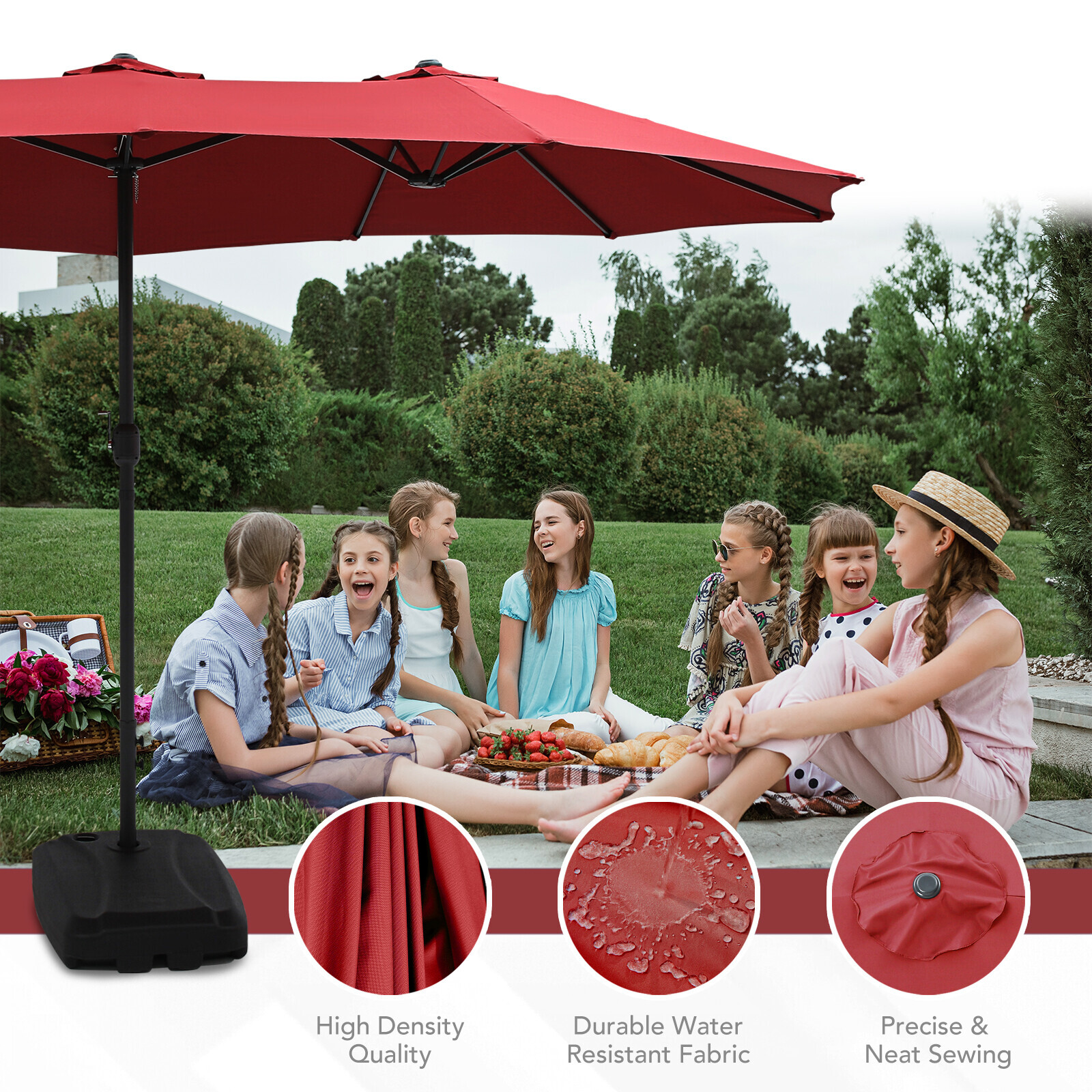 15FT Double-Sided Outdoor Sun Shade Backyard Patio Umbrella Red w/ Crank & Base