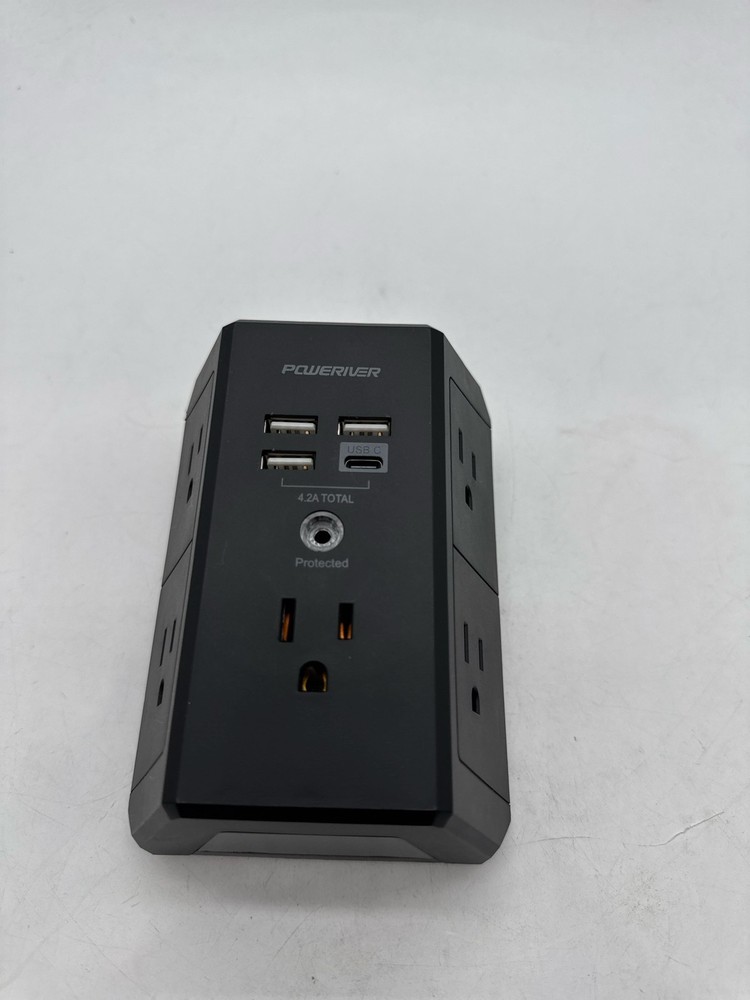 POWERIVER Multi Outlet Extender Surge Protector 5 AC 4 USB 1680J Black