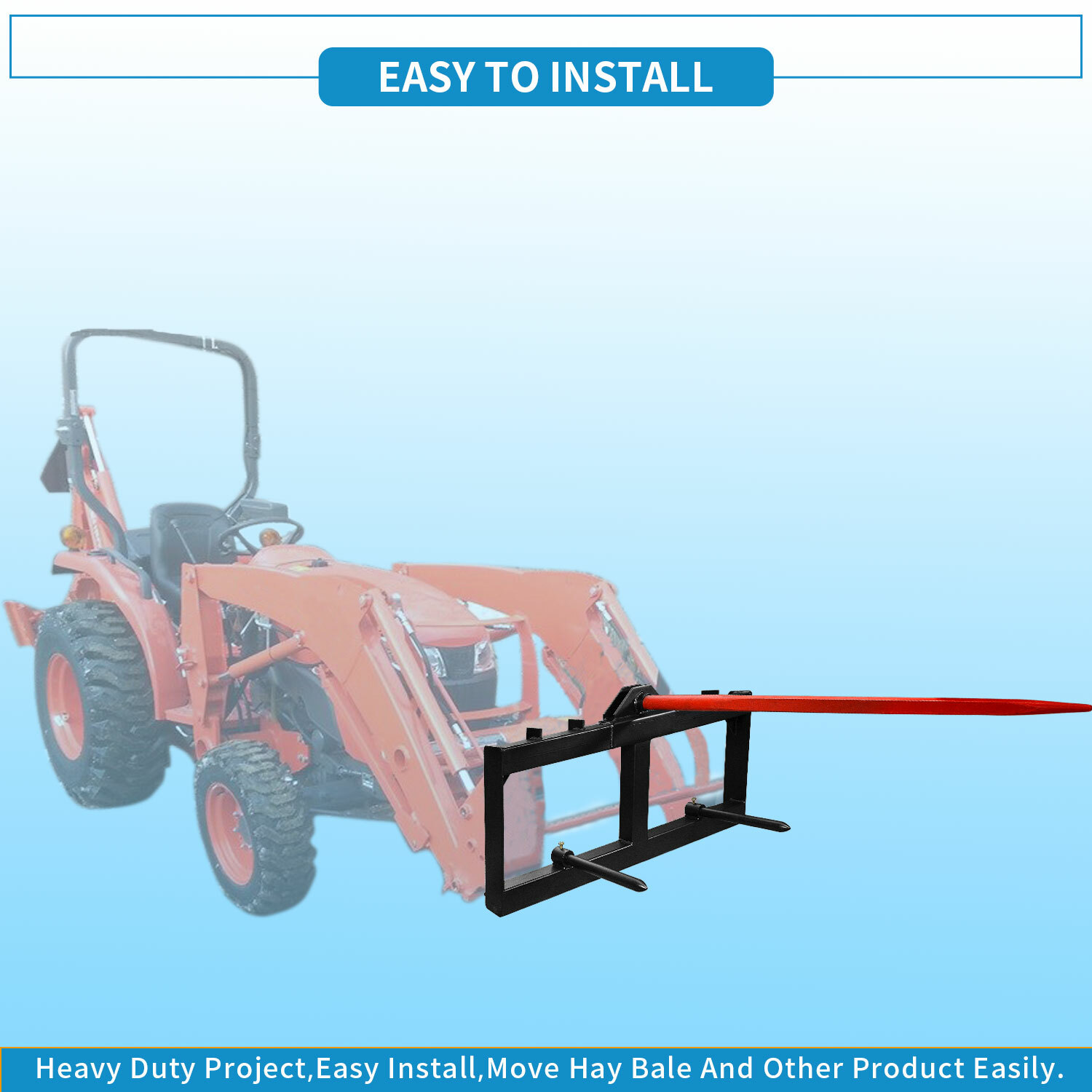 3 Point 49'' Hay Bale Spear Attach Tractor Skid Steer Loader Quick Tach 3000 LBS