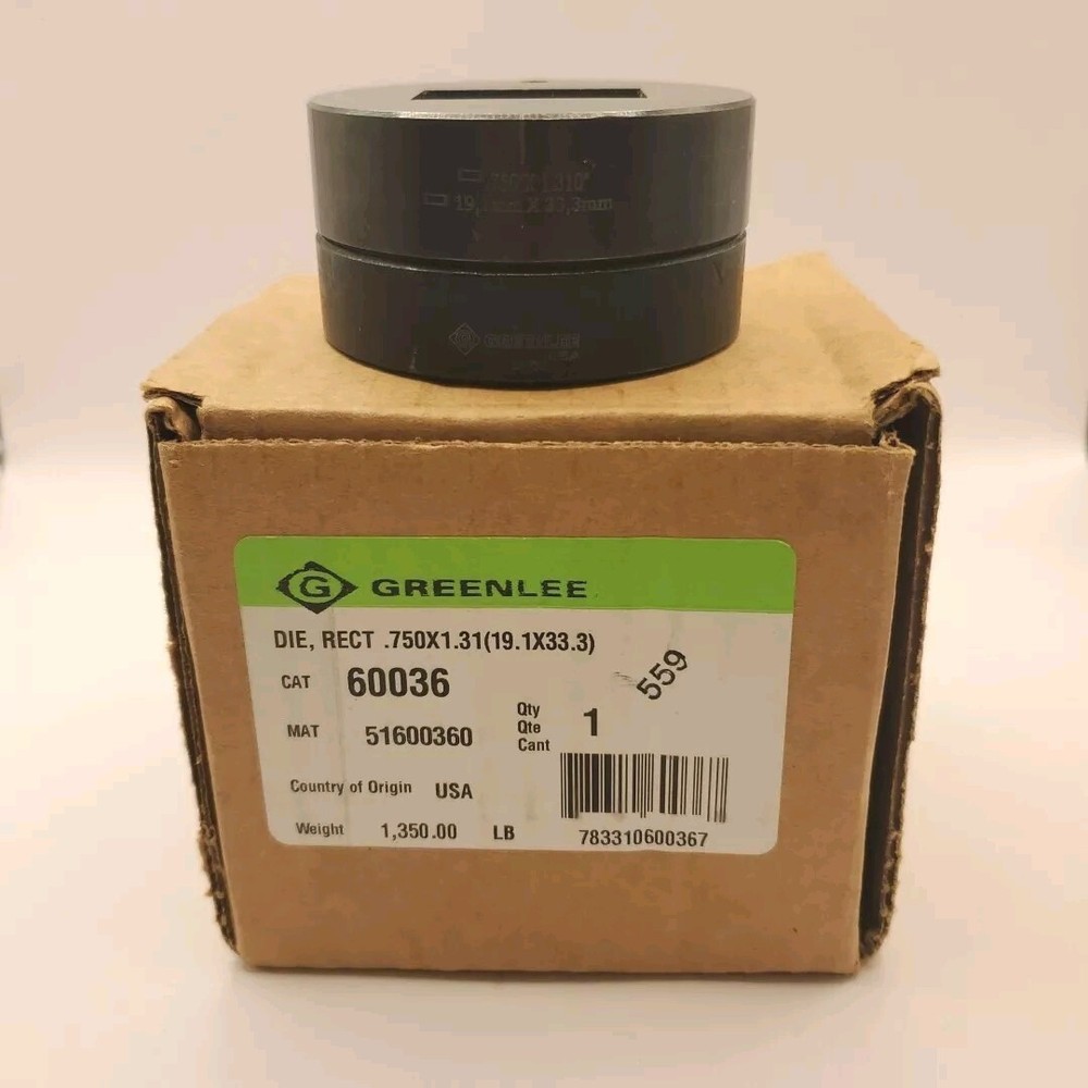 Greenlee 60036 Rectangular Punch Knockout Die 0.75" x 1.31"