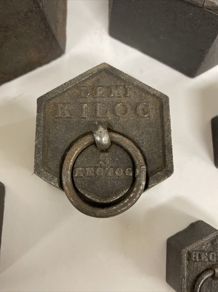 Antique KILOGRAM IRON RING WEIGHTS 6 Hexagonal For Scale