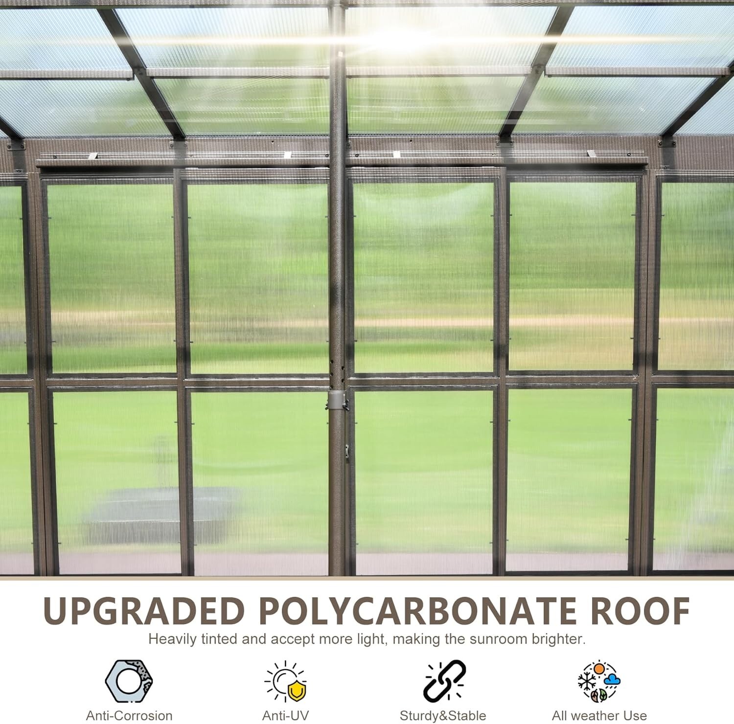 Domi Outdoor 12x16FT Wall Mounted Sunroom with PC Roof & Lockable Sliding Doors