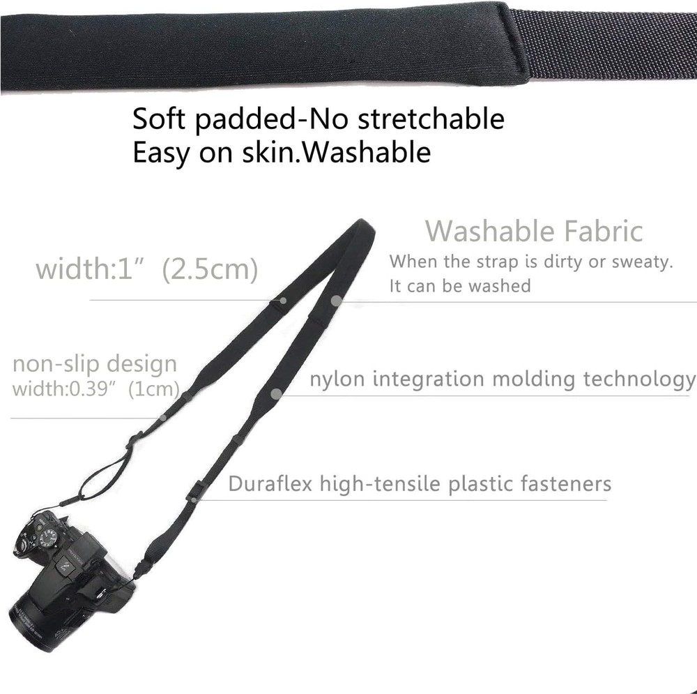 Versatile Neoprene Camera Neck Strap - Washable & Soft with Snap Fasteners