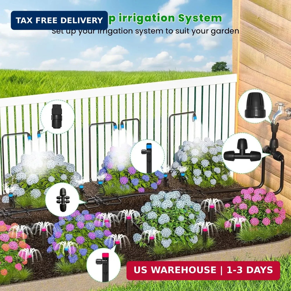 223FT Drip Irrigation Kit, Drip Irrigation System Kit with Adjustable Misting No