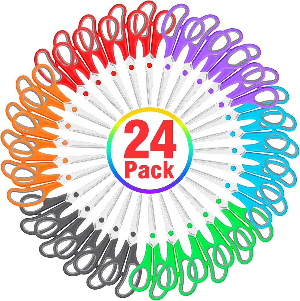 24 Pack Scissors Bulk, 8 Inch Sharp Scissors All Purpose for Office School Class