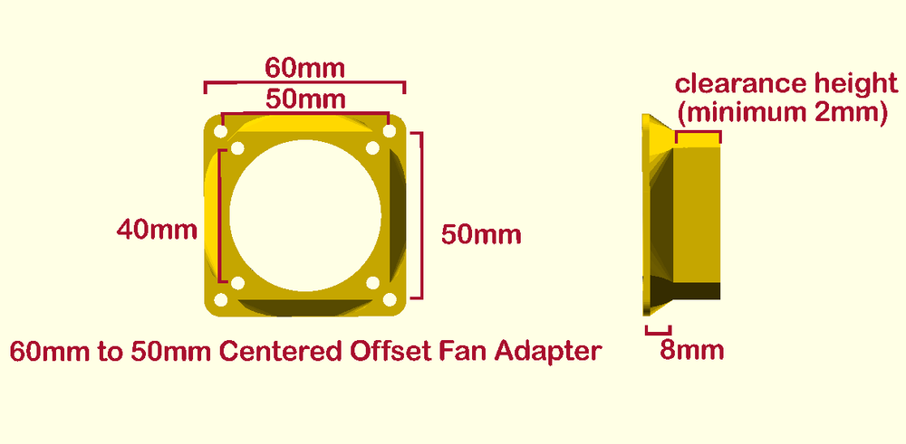 60mm to 50mm CENTERED OFFSET Fan Adapter Converter change PC Case Mod Custom