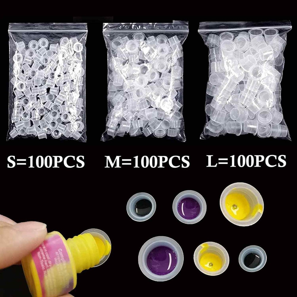 300pcs Mixed Size Tattoo Ink Cups - Small, Medium, Large