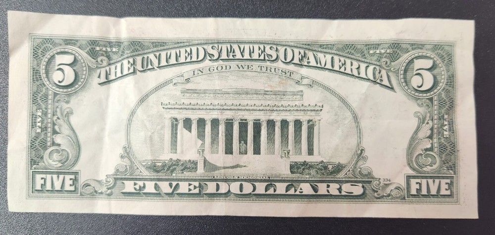 1985 5 dollar bill Miscut ERROR