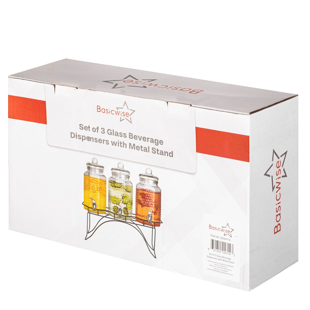 3-Piece Glass Drink Dispenser Set with Metal Stand & Stainless Steel Spigot