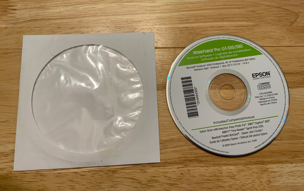 Epson Workforce Pro GT-S50/GT-S80 Scanner Driver Software CD DVD