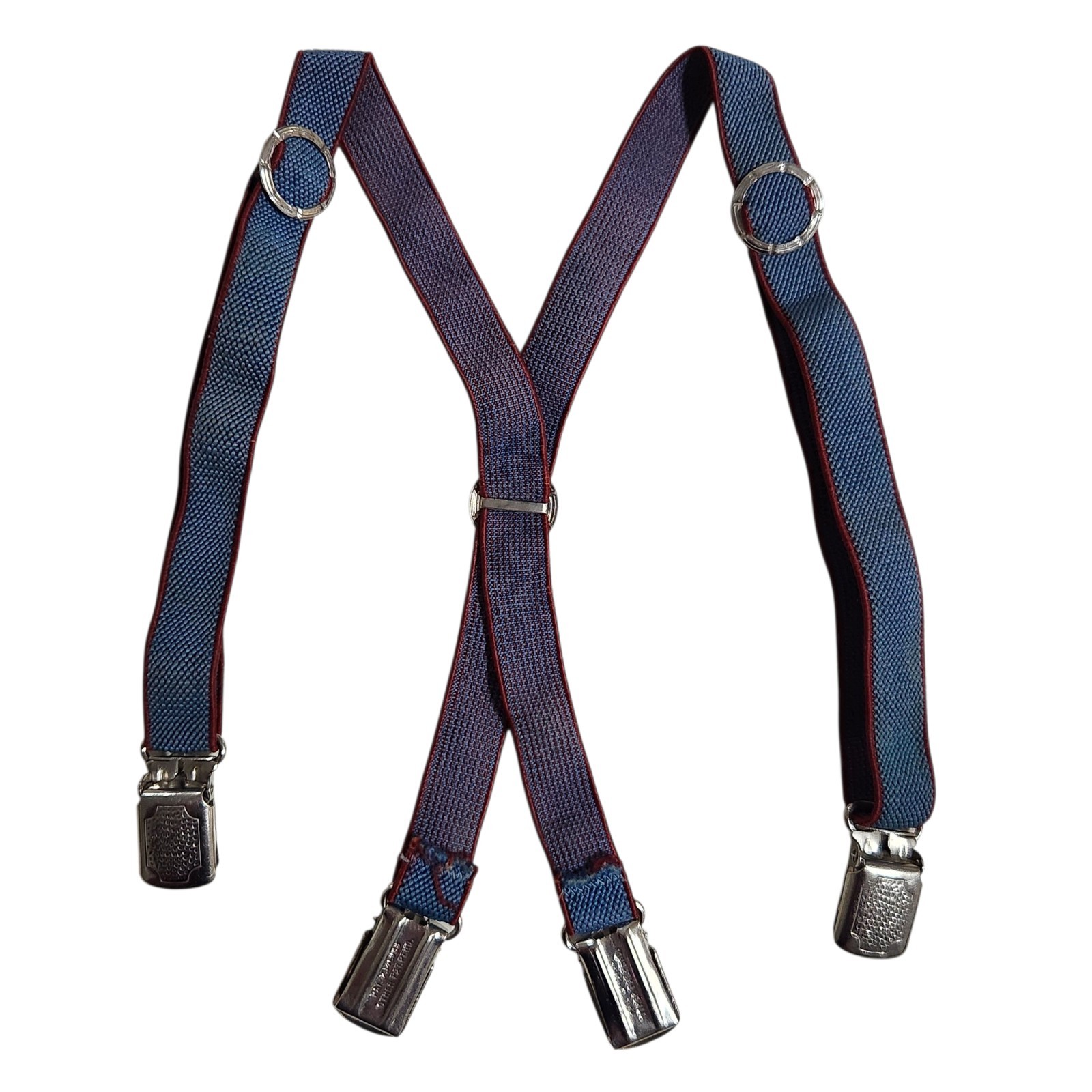 Vintage Baby Toddler Suspenders Elastic Blue Boy Silver Tabs