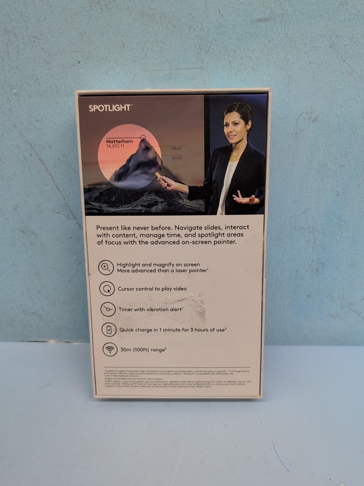 Logitech Spotlight Presentation Remote 100 Ft Range Slate 910-004654