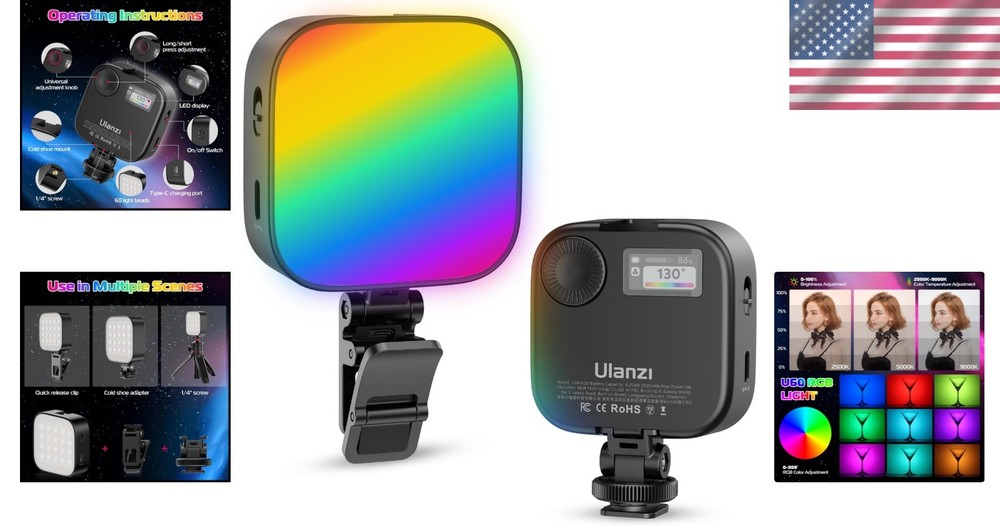 Compact 360° RGB Camera Light with Magnetic Back & Quick Release for Easy Setup