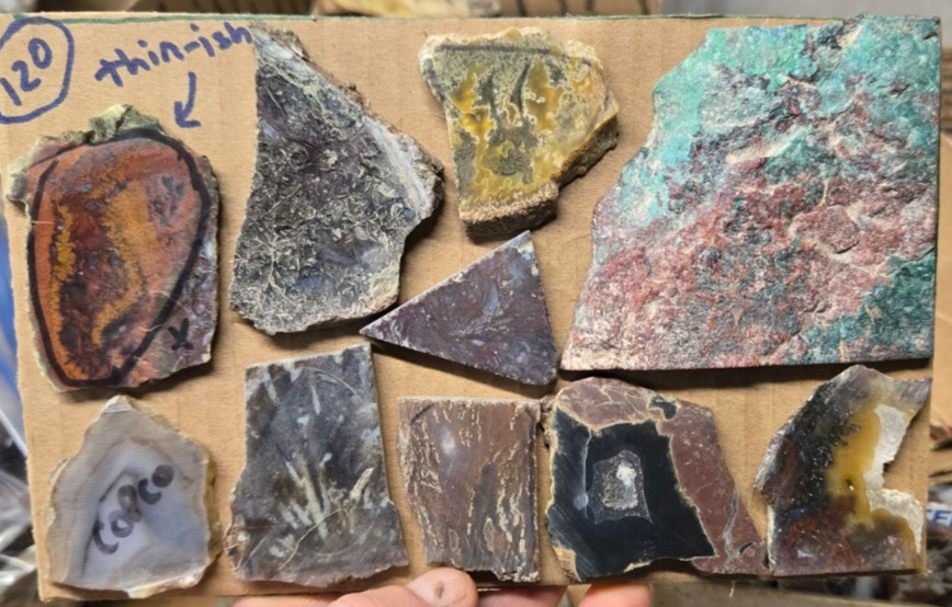 Assorted Agates and Misc., Trimmed Cabochon Slabs Preforms 10 Pcs, Flat 120