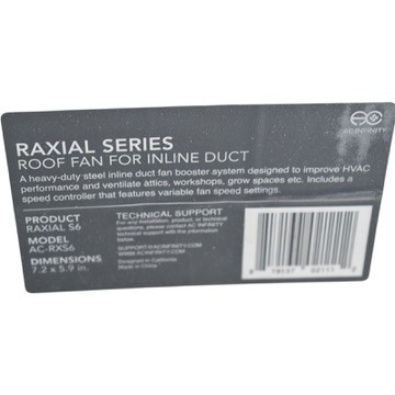 NEW AC Infinity RAXIAL S6 Inline Booster Duct Fan 6 Inch 265 CFM