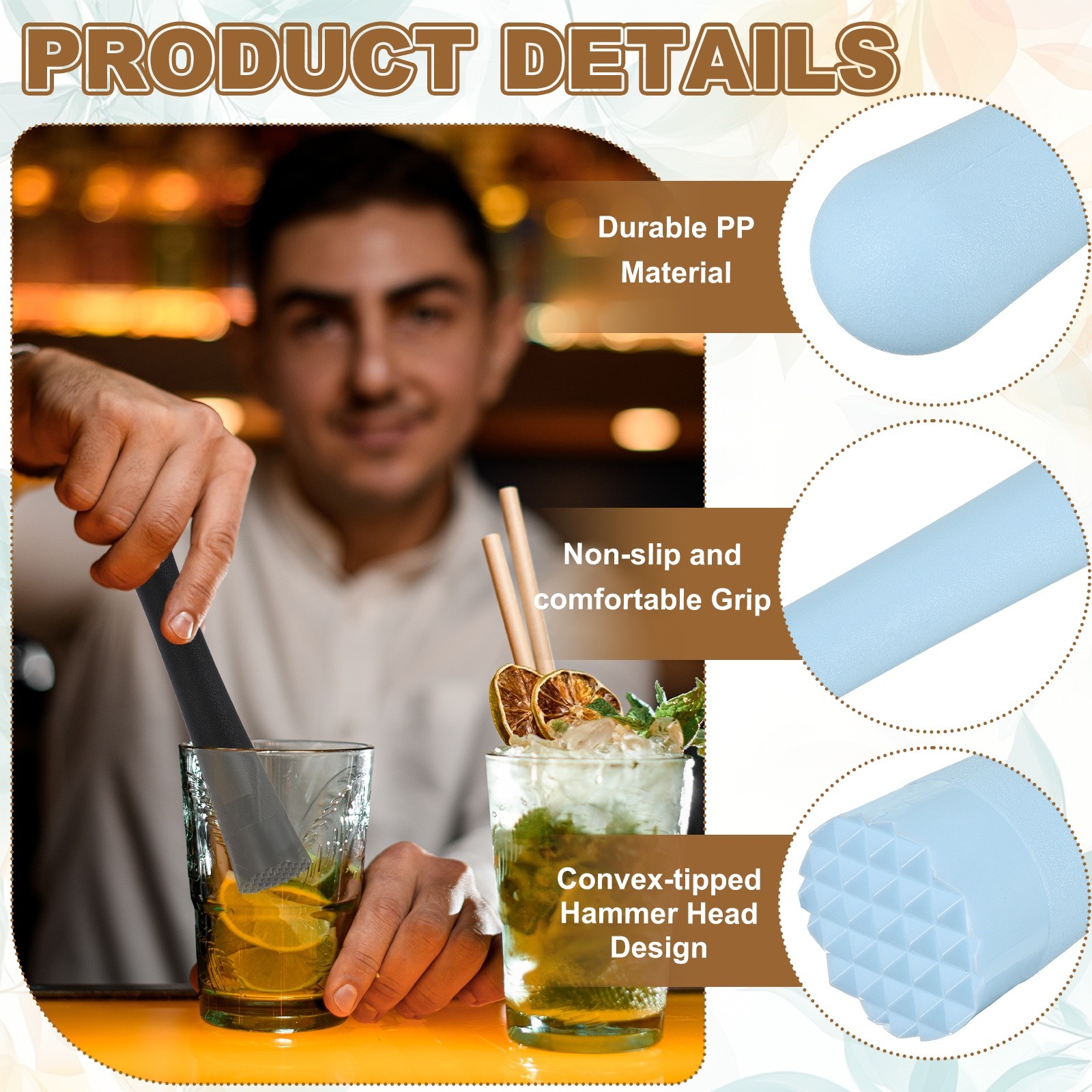 8 Pcs Cocktail Muddler, 10 Inch PP Drink Muddler, Blue (Thick)