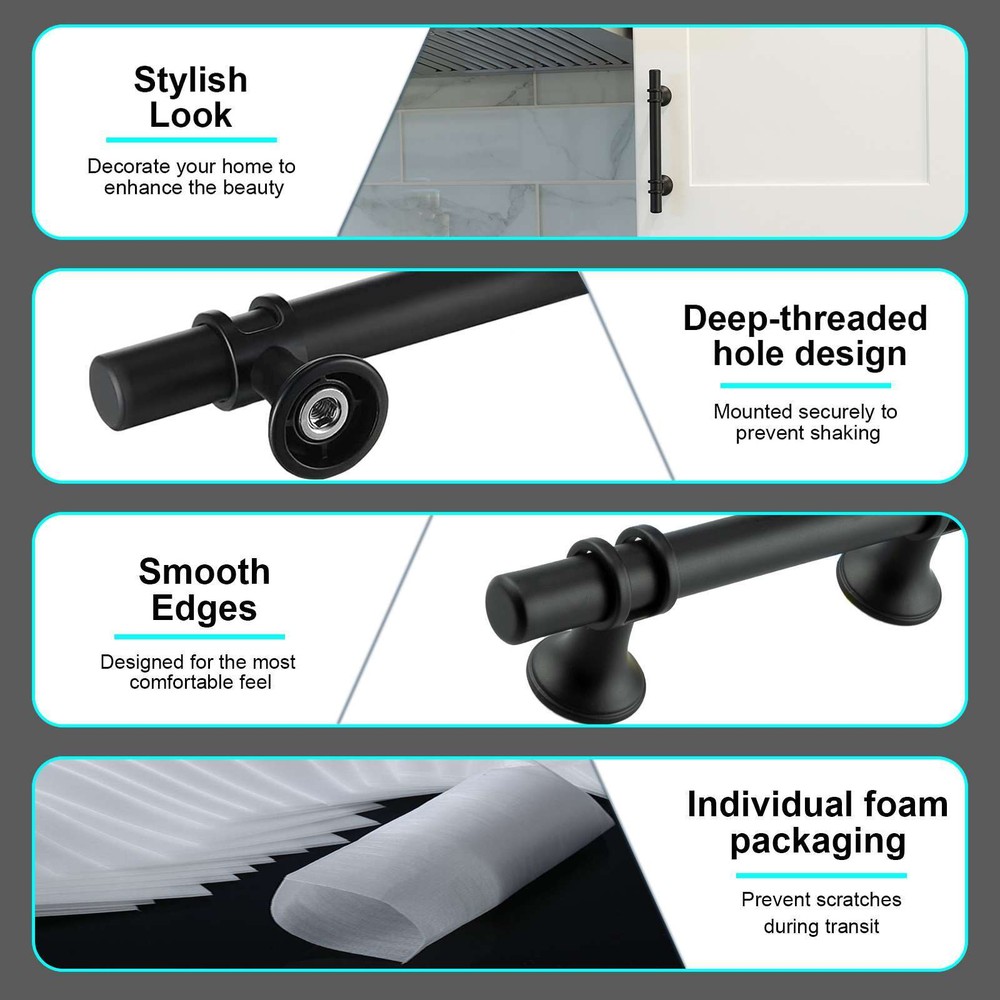 Black Modern Round Cabinet Handles Bar Pull Knobs Kitchen Drawer Stainless Steel