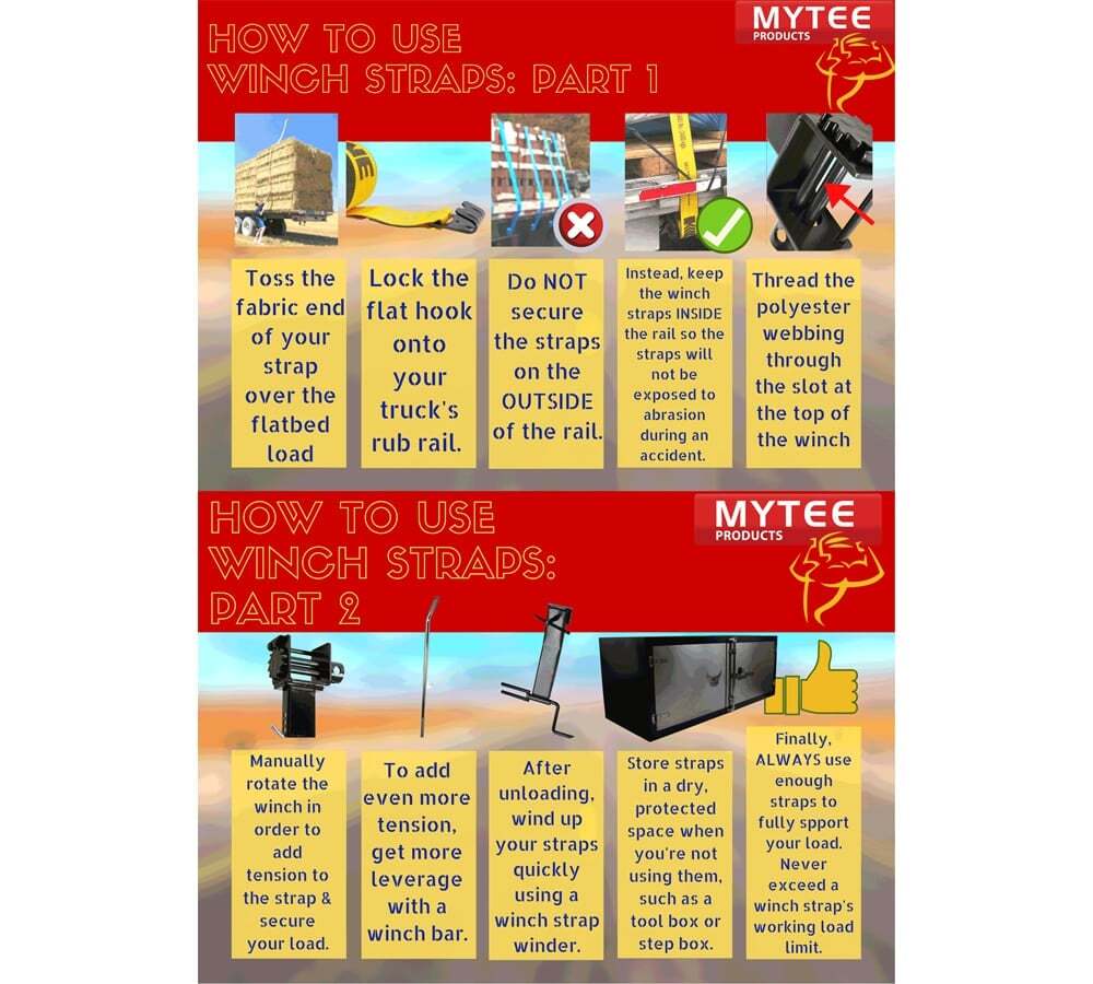 (10 Pack) 4"x30' Winch Straps Red w/flat hook, WLL 5400 Flatbed Tie Down Strap