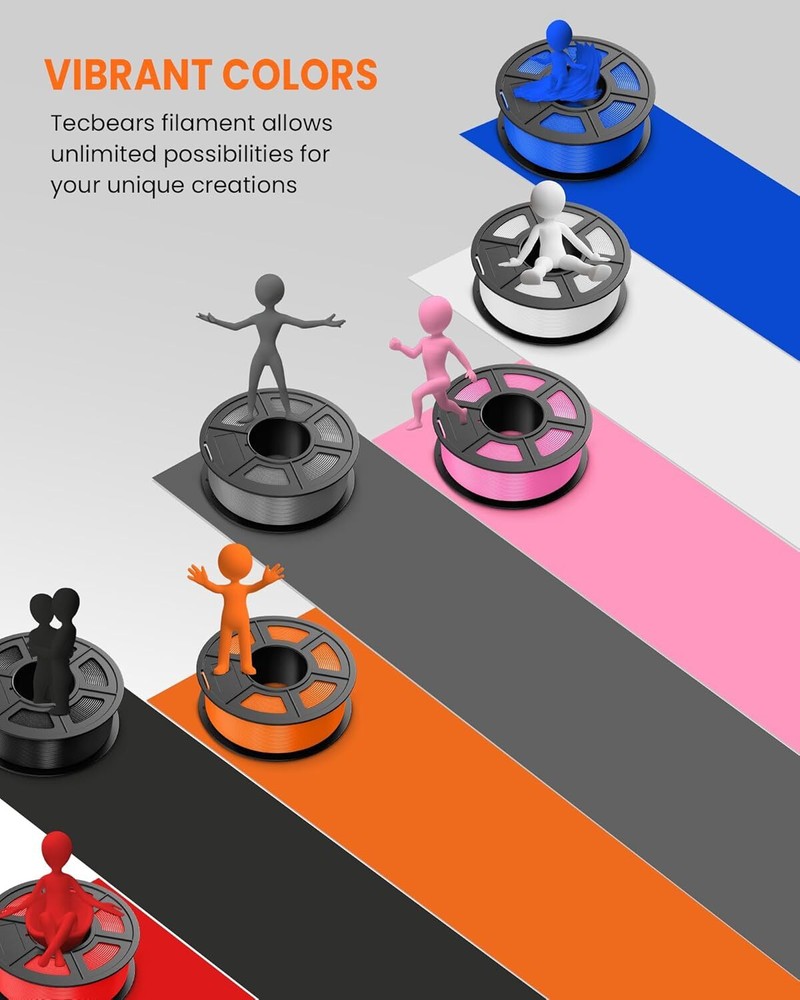 TECBEARS 8KG PLA 3D Printer Filament Bundle 1.75mm Less Stringing Entry Level