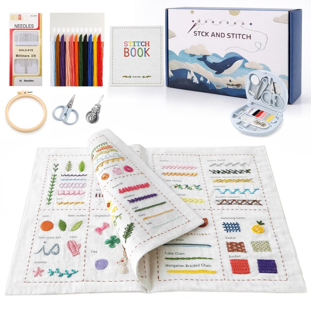 Embroidery Stitch Book Kit, Complete Medium, Multicolor