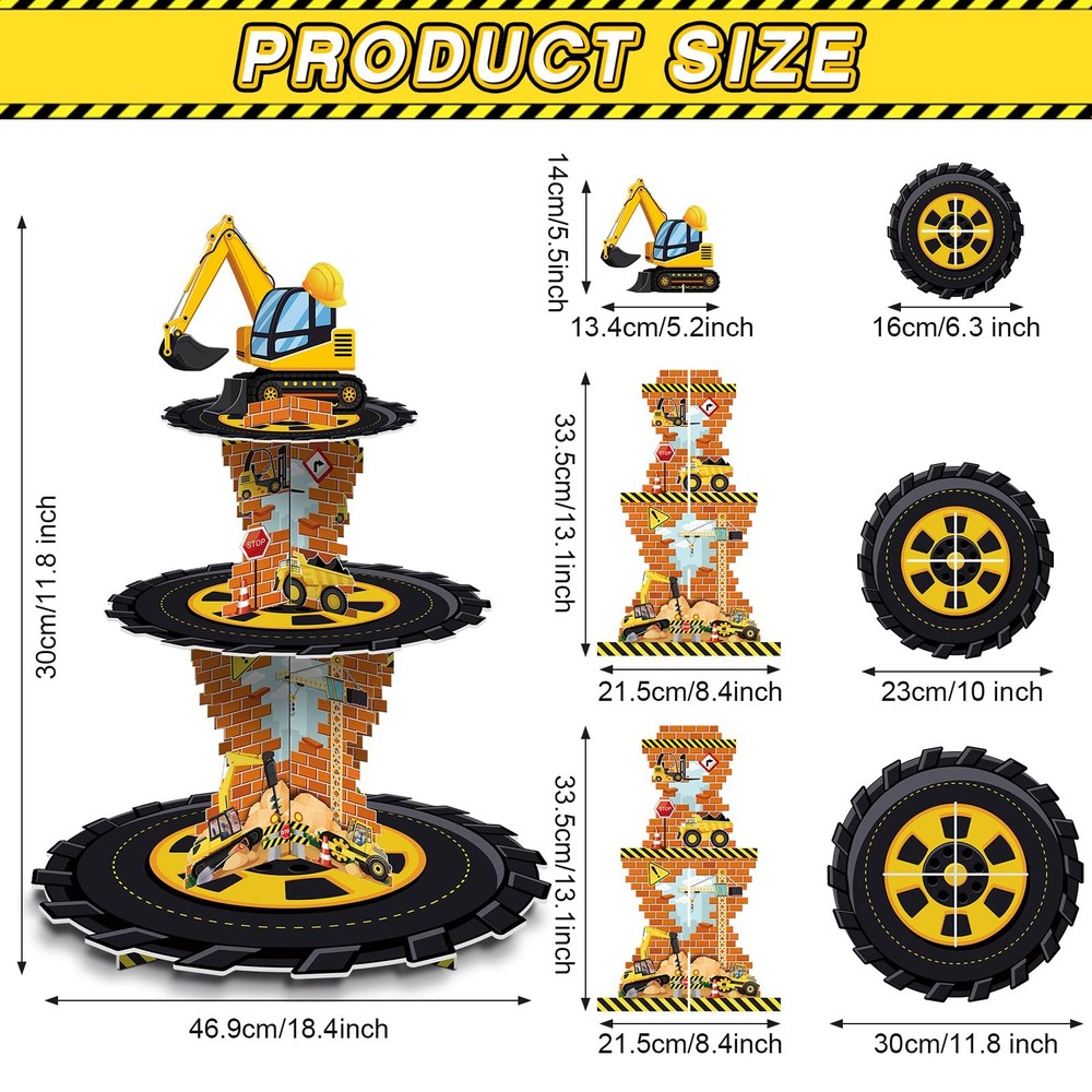 Construction Birthday Decorations 3 Tier Construction Theme Cupcake Stand