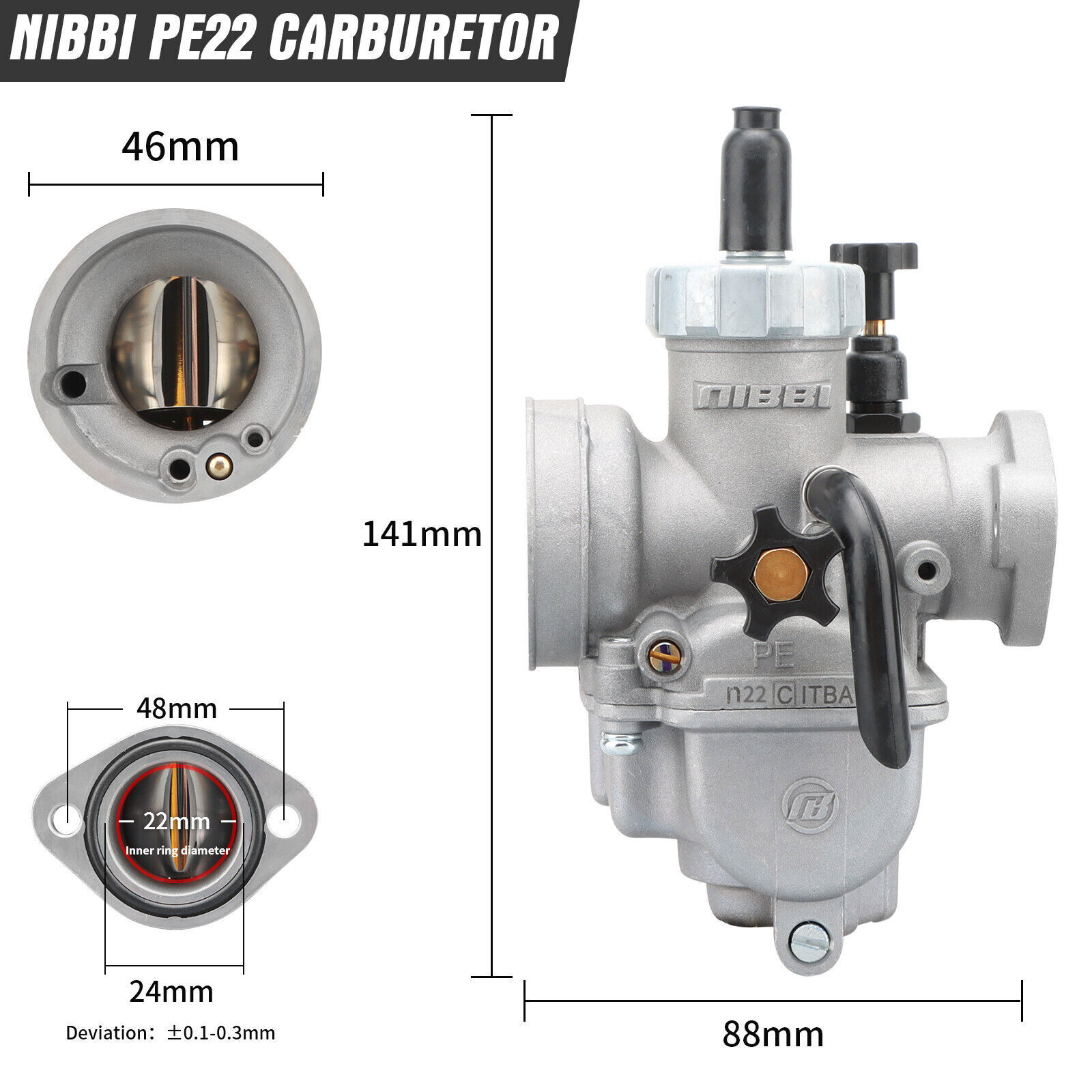 NIBBI PE 22mm Flange Carburetor For TL125 XL100 XP4T DR125 RV125 TY175 Pit Bike
