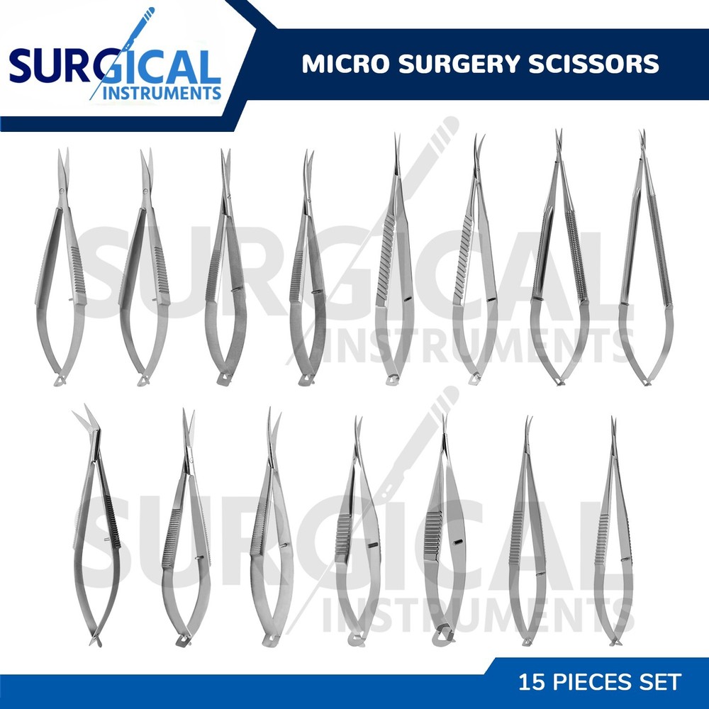 15 Pcs Micro Surgery Scissors Set Ophthalmic & Lab Instruments German Grade