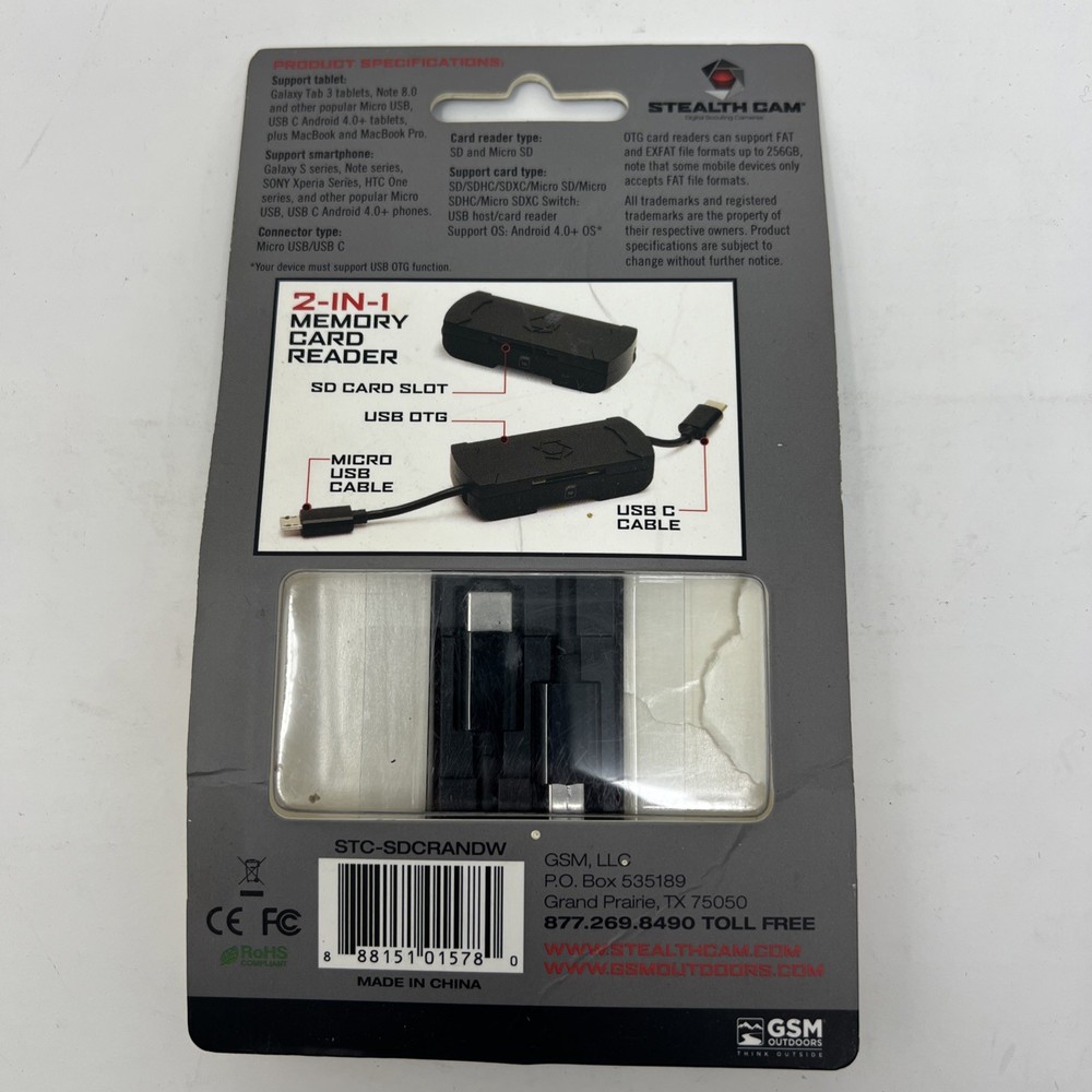 Stealth Cam STC-SDCRAND Memory Card Reader for Android Devices, Reads