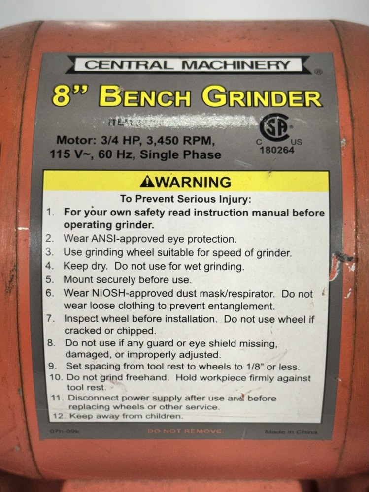Central Machinery 8" Bench Grinder