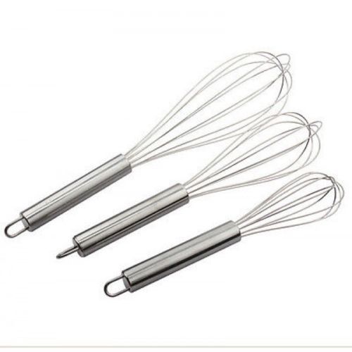 Set of 3 STAINLESS STEEL BALLOON WIRE WHISK SET WHIP MIX STIR BEAT 8/10/12 inch