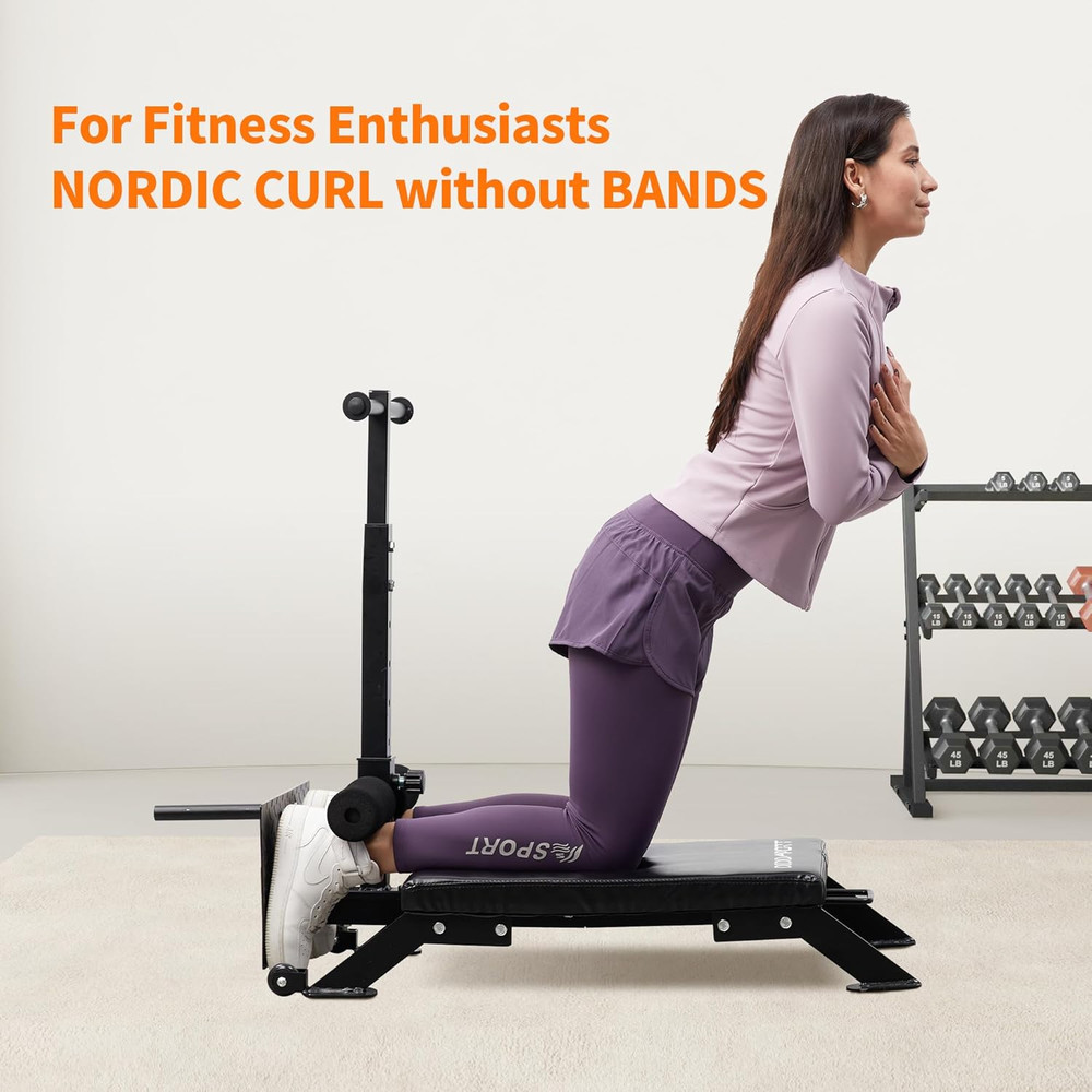 Nordic Curl Machine, Adjustable Hamstring Curl Bench, Glute Machine with Bands a